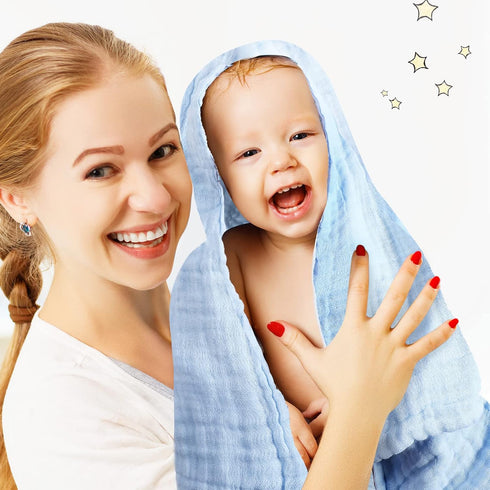 6 Pack Set 43.3x43.3 Inch 6 Chumia Baby Muslin Bath Towels Large Layers Soft Cotton Breathable Quick Dry Swaddle