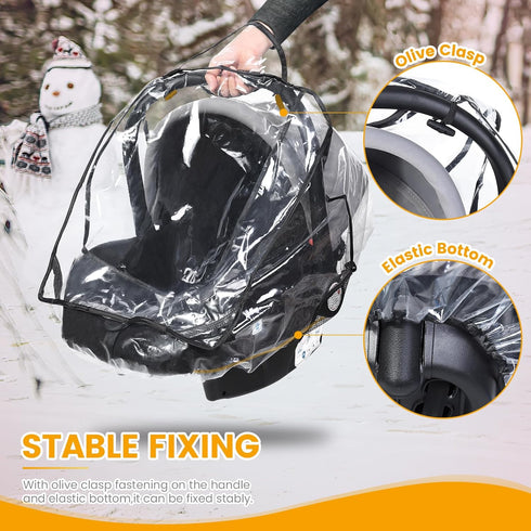 Universal Car Seat Rain Cover, Food Grade EVA, Waterproof Weather Shield for Infant Car Seat with Storage Bag