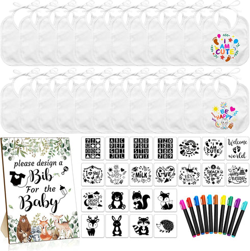 Newwiee 55 Pcs White Bibs for Baby Decorating Design a Bib Decorate