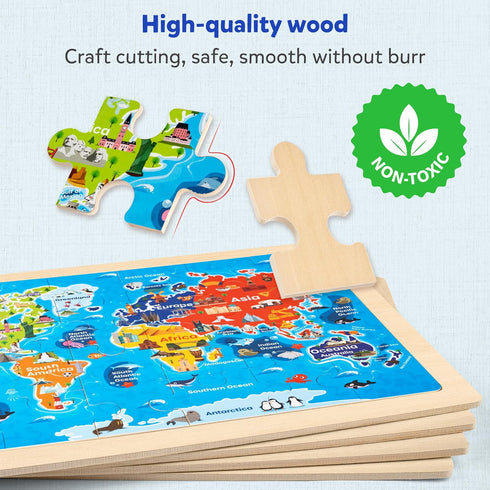 SYNARRY Large US World Earth Solar System Wooden Puzzles for Kids Gift Box(12.2*9.4 in) - FSC Certified, Puzzles for