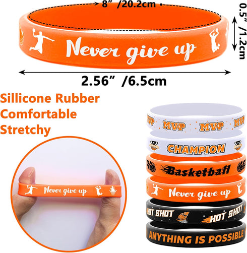 Lesnala 48 PCS Basketball Rubber Bracelets - Motivational Silicone Wristbands for Kids Party Favors