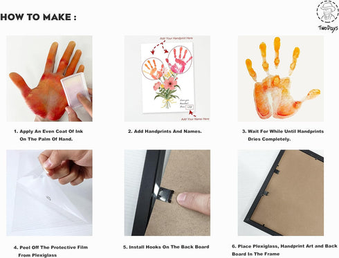 (Floral-1, TwoDays Flower Bouquet Handprint Art Craft DIY Kit, Unique Gifts for Mom from Daughter or Son for Mother's