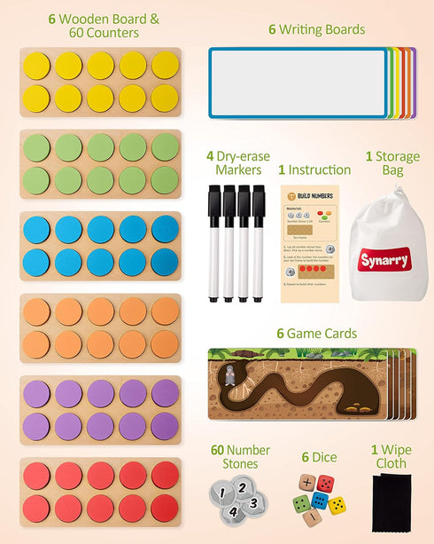 Set 1st 2nd Counters 3-8 SYNARRY Wooden Ten-Frame Math Manipulatives for Kindergarten Elementary Grade Homeschooling
