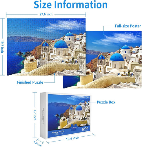 1000 Piece Jigsaw Puzzle Aegean Sea Jigsaw Puzzle for Adults Teens Greece Santorini Landscape Puzzle Reduced Pressure Toy Gift Natural Scene Puzzles 1000 Pieces Jigsaw Puzzle 1000 Pieces