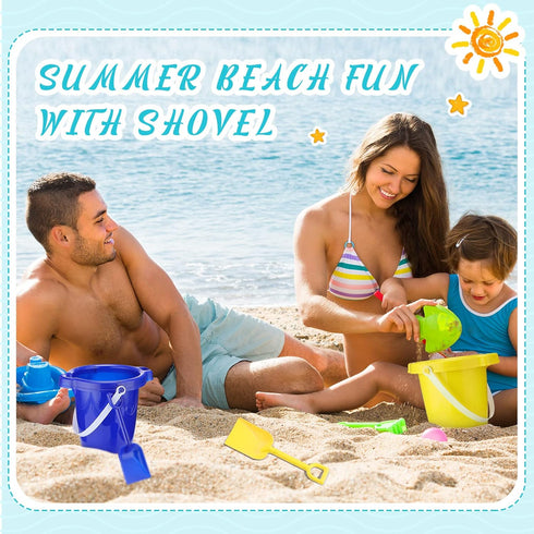 24 Pcs 7.5 Inch Beach Buckets and Shovels, Large Plastic Sand Pails for Boys and Girls Beach Toys Summer Party Favors