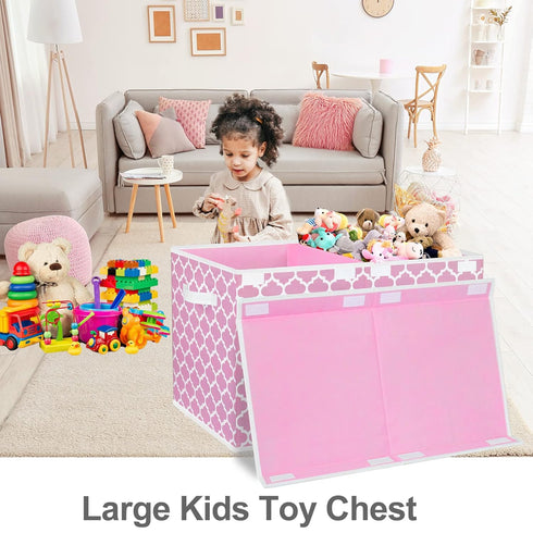 homyfort Toy Box for Girls, Large Toy Chest Organizers with Flip-Top Lid & Divider, Pink