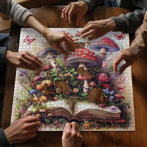 PICKFORU 1000 Mushroom Jigsaw Puzzle Pieces, Magic Book Plant Flower Puzzles Vintage, Challenging for Adults