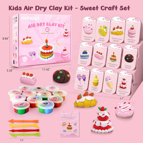 HECKLES 3-12 12 (48 Set Air Dry Clay Kit for Kids - Boxes Total Blocks) Non-Toxic Magic Molding Clay | Dessert-Themed