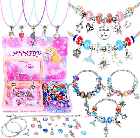 AIPRIDY Unicorn Mermaid Charm Bracelet Making Kit, 72 Pieces Jewelry Crafts Gifts for Girls 5-12 Years Old