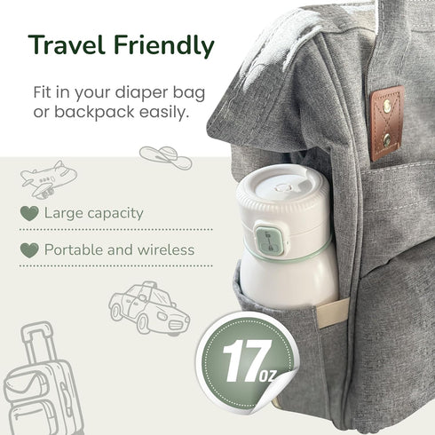 17 oz, 95F 131F, Portable Bottle Warmer for Travel, Temp Control to Rechargeable On The Go, Ideal for Travel, Outdoors