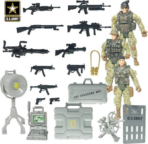 United States Army Recon Platoon Playset with 3 Military Action Figures, Mini Weapons & Accessories
