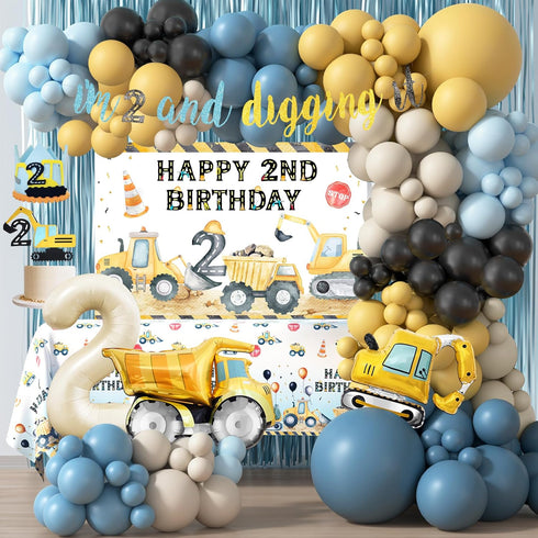 HYCSANBAO Construction Birthday Party Supplies for 2 Year Old Boy, 2nd Birthday Decorations