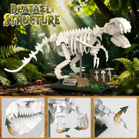 AibangBuildzy 3 1 447PCS 8-12 in Dinosaur Skeleton Building Blocks, T REX, Triceratops & Mosasaurus Fossils Building