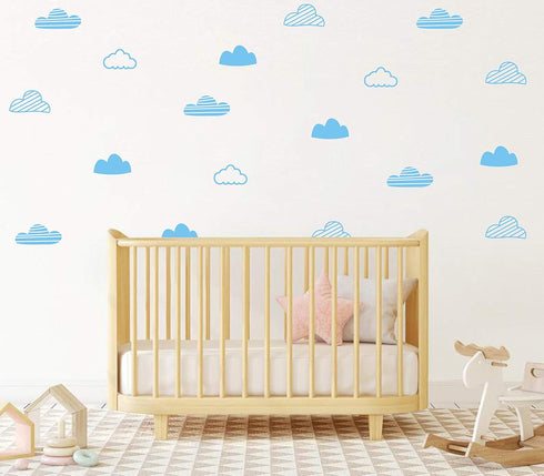 Cloud Wall Decals for Kids Room, Vinyl Stickers for Baby Boys Girls Nursery Toddler Room Decor A64 (Sky Blue)