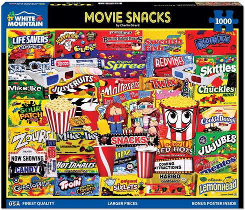 White Mountain Movie Snacks - 1000 Piece Jigsaw Puzzle for Adults, Children, Grandparents
