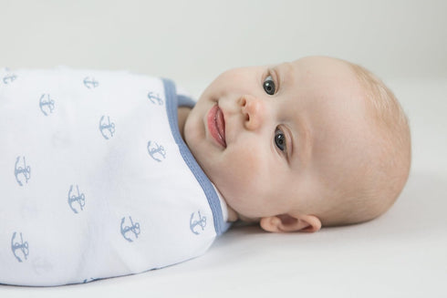 Set 3, Amazing Baby Swaddle Blanket with Adjustable Wrap, of Tiny Anchors, Stripes and Solid, Denim and Gray, Small