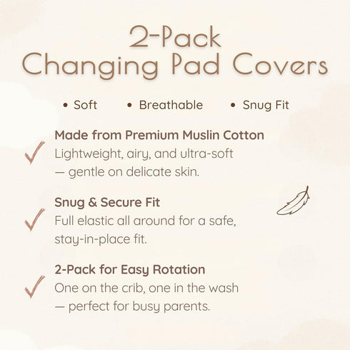 MY LITTLE ZONE 2-Pack 100% 32"x16" 8" Baby Changing Pad Covers Boy, Changing Table Sheets, Cotton Muslin Changing Pad