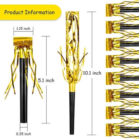 Skylety 18 Pcs Party Blower Noisemakers, Gold Musical Blowouts for Halloween, Christmas, New Year, Birthday Party