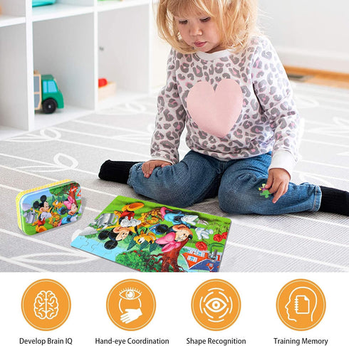 LELEMON Puzzles for Kids Ages 4-6, 60 Piece Puzzles for Ages 3-5 in Metal Box, Educational Jigsaw Puzzle Games