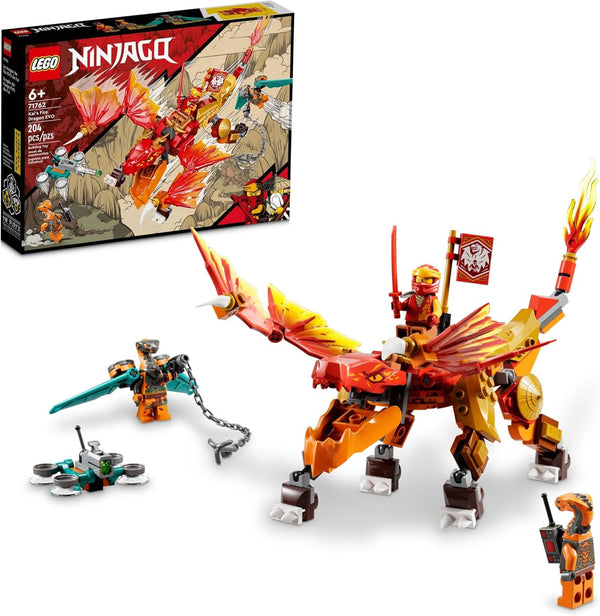 LEGO NINJAGO Kai’s Fire Dragon EVO Toy 71762 for Kids with Cobra & Boa Snake Warrior Figures and Kai Minifigure,
