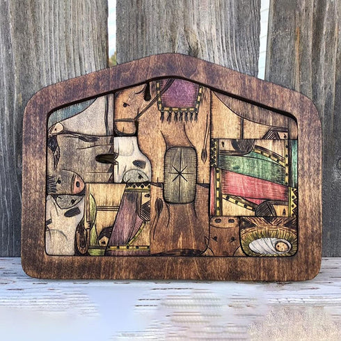 Wooden Jesus Nativity Puzzle Statue with Wood Burned Design, Educational Wooden Puzzles for Kids and Adults