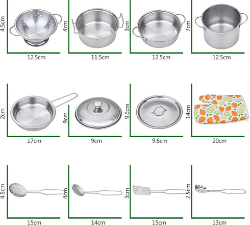 Play Pots and Pans Toys for Kids - Mini Stainless Steel Cooking Utensils Kitchen Playset for Ages 3 and Up