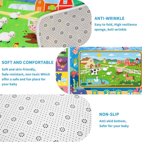 Tummy (59 39.4 INCH, 1) Baby Play Mat for Floor, Kids Playmat Baby Crawling Mat Educational Time Mats Soft ABC Play