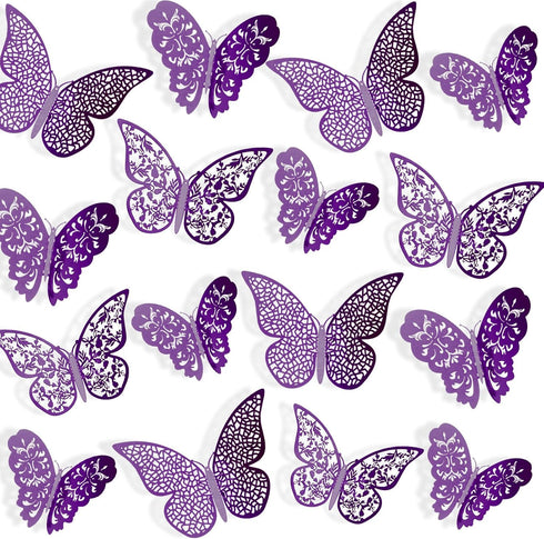 72 Pieces 3D Butterfly Wall Decals - Decorative Stickers in 3 Sizes for Home, Nursery, and Kids Room Decor (Purple)