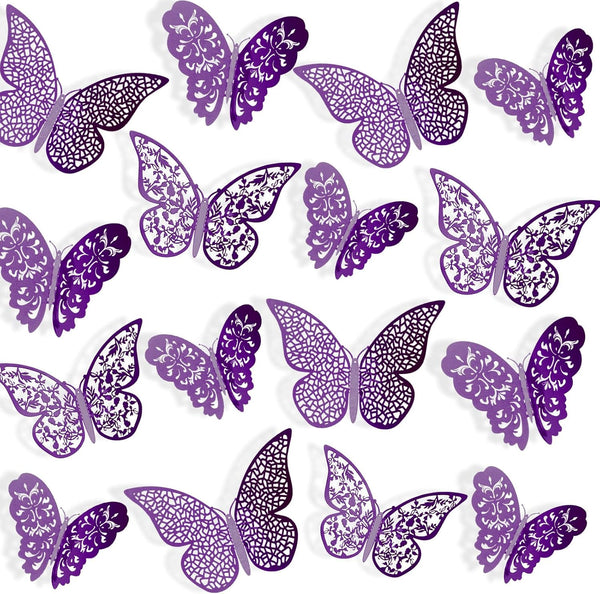 72 Pieces 3D Butterfly Wall Decals - Decorative Stickers in 3 Sizes for Home, Nursery, and Kids Room Decor (Purple)
