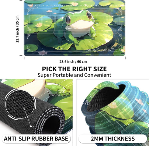Playmat for Card Game Playing, 24"x14" Compatible with Lorcana TCG, Frog Design for Beginners
