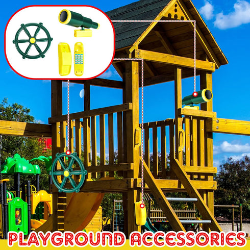 3 Pcs Playground Accessories for Kids - Outdoor Swing Set Equipment, Pirate Ship Wheel, Telescope, Telephone