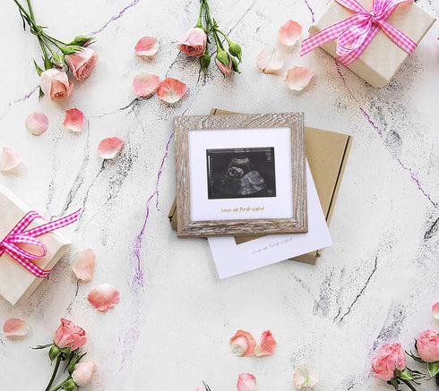 IHEIPYE Baby Love at First Sight Sonogram Keepsake Frame - Ultrasound Picture Frame for Pregnancy Announcement, Rustic