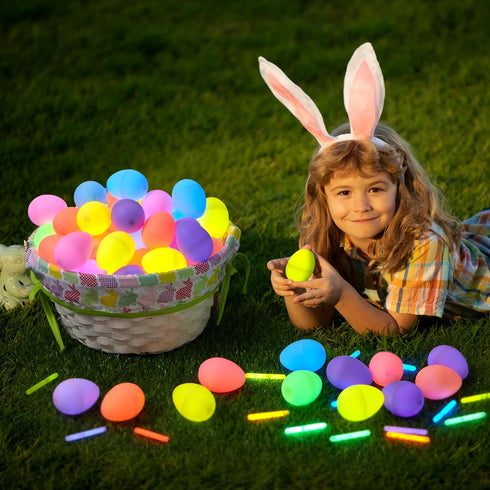 72 72 JOYIN Pcs Easter Eggs with Mini Glow Sticks for Kids Glow-In-The-Dark Basket Stuffers Fillers Gift, Easter Egg