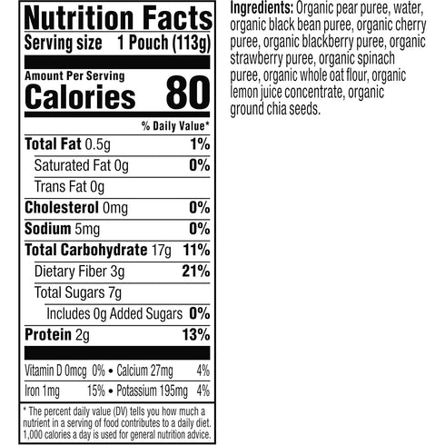 Plum Organics Mighty 4 Organic Toddler Food - 4 oz Pouch (Pack of 6) - Pear, Cherry, Blackberry, Strawberry, Black