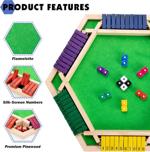 '-2-6 Shut The Box Game Wooden Board Game Player Math Game - Educational and Entertaining