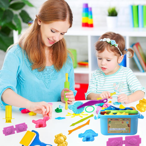 Wxqfumy Set, 31 3D Dough Tool Pcs Basic Dough Tools Kits for Kids, Dough Accessories Includes Storage Container, Mat