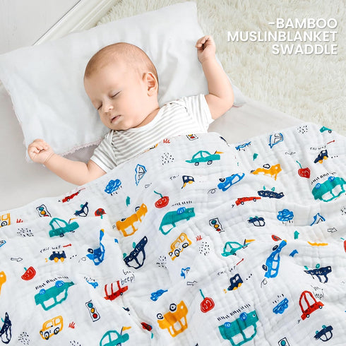 Cozy 6-Layer 43x43 Inch Luxury Muslin Baby Blanket, Swaddle, Cotton Receiving Blanket for Newborn Infant, Lightweight
