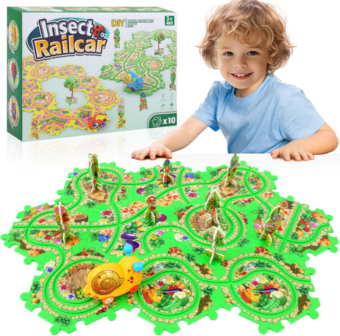 VESPRO 10Pcs Puzzle Racer Kids Car Track Set for Toddlers Boys, Race Tracks