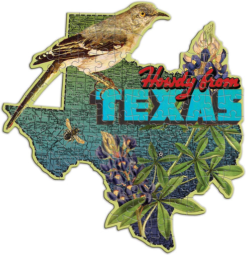 Galison Wendy Gold Texas Shaped Mini Puzzle - 100 Pieces Die-Cut Jigsaw Featuring Art by Wendy Gold