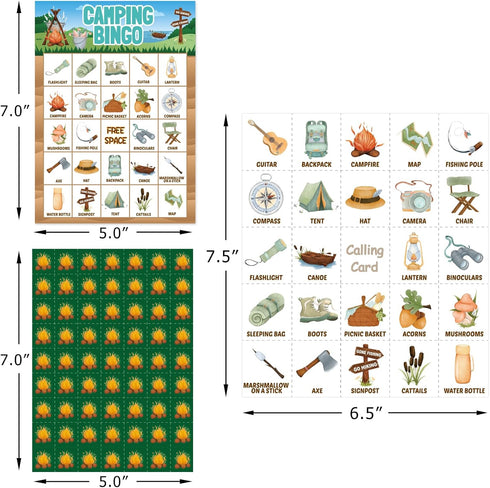 Camping Bingo Game for Kids, 24 Players Outdoor Party Camp Adventure Activities Supply