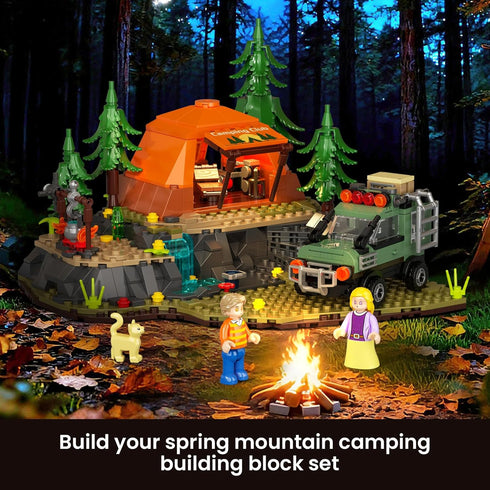SHAREHB Set 677PCS Mountain Camping Building Blocks - Outdoor Adventure Scene Construction Toy with Tent, Camping Car