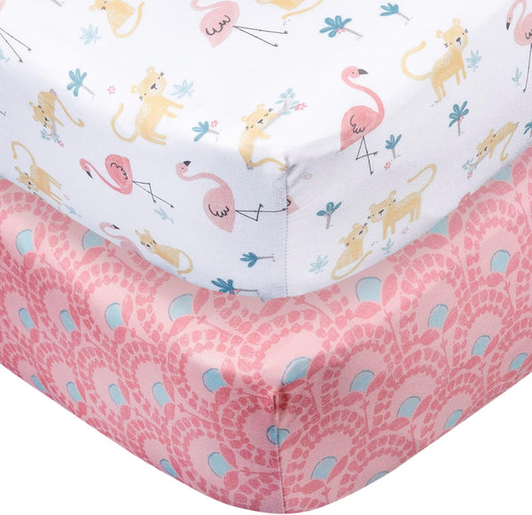 Gerber Baby Unisex 2-Pack Knit Crib Sheet, Animal Geo Girl, One Size
