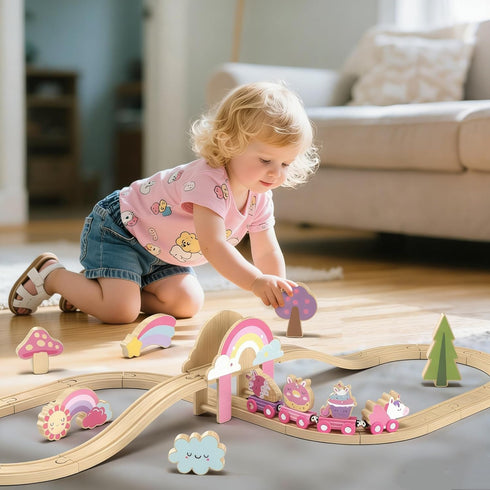 Set Set 2-4, 3 4 5 6 7 Lehoo Castle Wooden Train - Unicorn Train for Toddlers Wooden Train Track Toddler Girl Toys