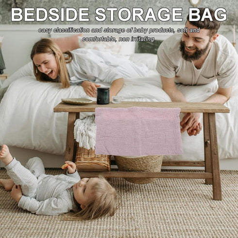UPKOCH Bedside Organizer and Stroller Diaper Caddy for Babies, Dual Pocket Cotton Hanging Storage Bag with Cup Holder