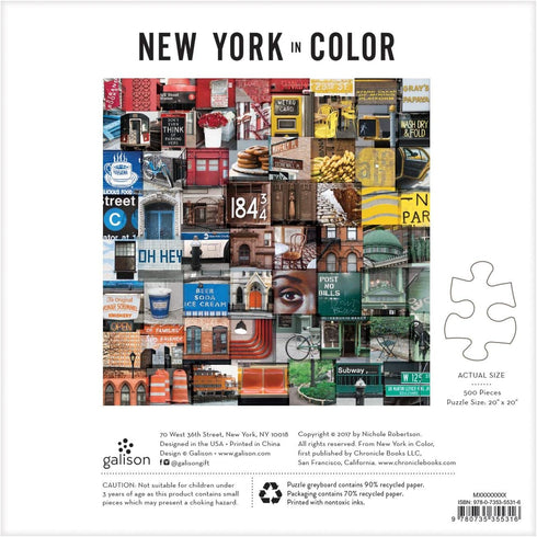 Galison New York City in Color 500 Piece Jigsaw Puzzle for Adults and Families