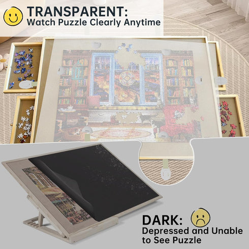 XGKHOM 1500 34"x26" Pieces Puzzle Board Cover Mat, Jigsaw Puzzle Table Cover with Locking Buckles, Transparent