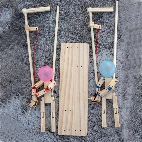 Balloon Bamboo Man Battle, Handmade Wooden Fencing Puppets, Wooden Battle Bots Arena, Battle Bots (Larger Bamboo Man)