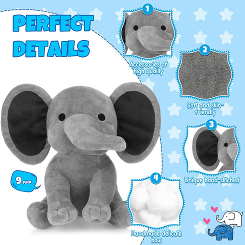 9 Pieces Elephant Stuffed Animals, Soft Cute Plush Toys for Baby Shower and Birthday Party Supplies