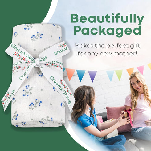 Baby Muslin Swaddle Blanket, Floral Baby Boy & Girl Swaddle Blankets, Neutral Muslin (BLUE CLOVER)