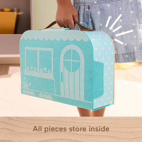 15-Piece Playset 3+ Fisher-Price Wood Pretend Play Toy Dollhouse Carry Along, Wooden Portable for Travel Preschool Kids